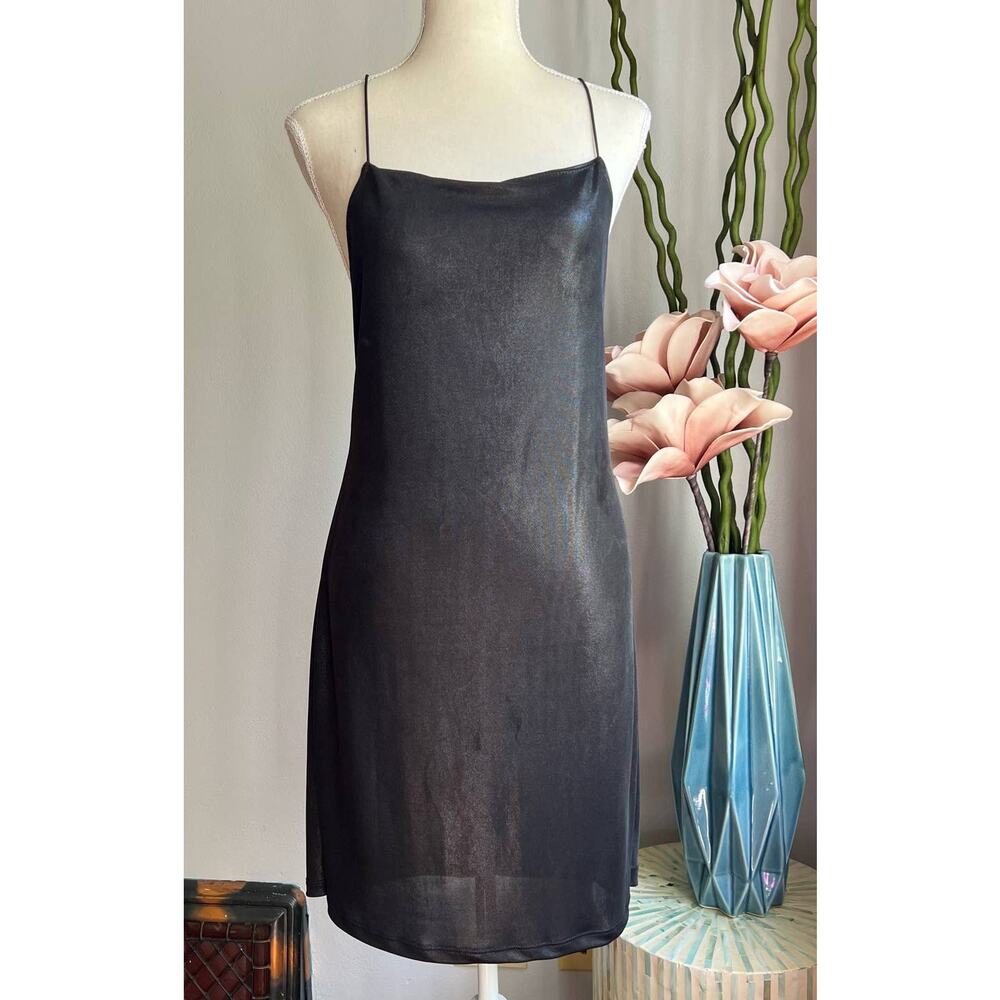 PS Per Seption Black Chic Spaghetti Strap Dress Size Large 90s Vintage‎ Retro